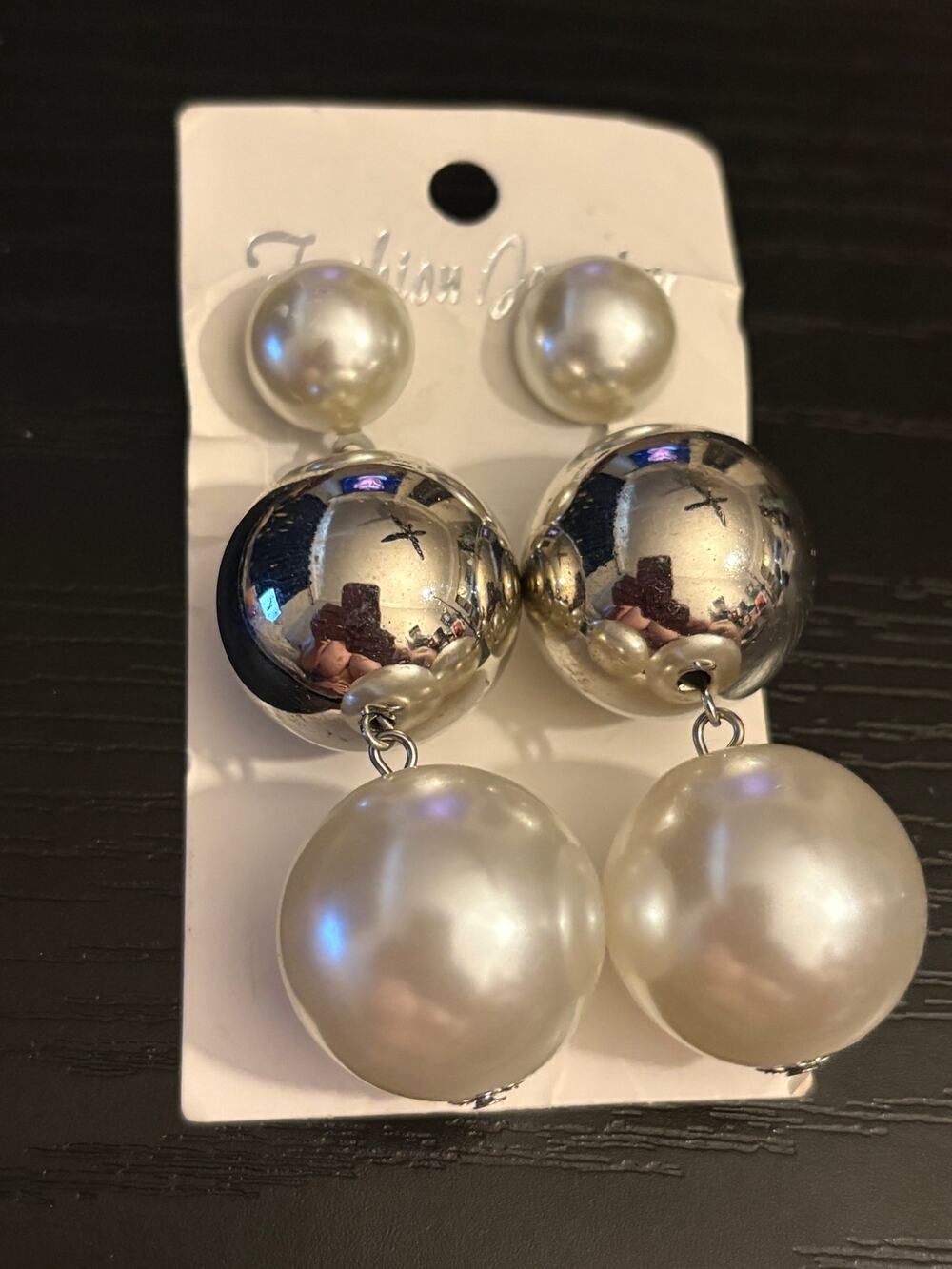 Chunky Pearl & Silver Ball Drop Earrings, Statement Studs